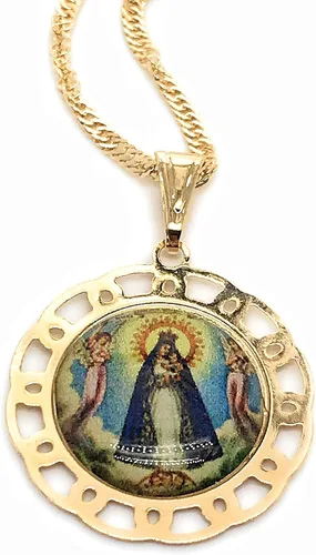 Vista 7 de SIFRIMANIA Cadena de medalla religiosa católica chapada en oro para niños y mujeres