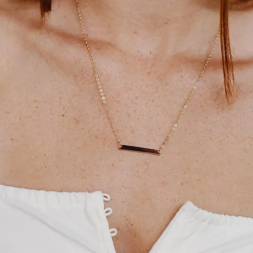 Vista 4 de Ava Riley - Collar delicado para mujer, chapado en oro real de 14 quilates, collar simple para mujer, collar simple de barra de bloqueo de perlas