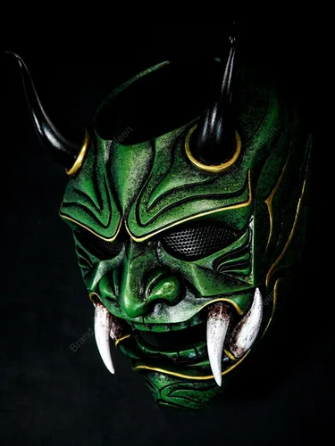 Vista 3 de Oni Samurai Airsoft máscara de Halloween disfraz de guerrero ninja malvado demonio asesino Cosplay película utilería verde V2 KK105