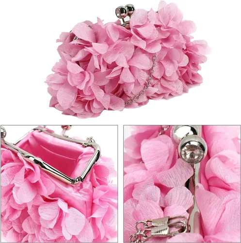 Vista 7 de Buddy - Bolso de mano de satén suave para mujer, con forma de rosa, para boda, fiesta