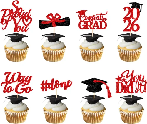 Vista 9 de Decoraciones de graduación 2026 azul, adornos para cupcakes de graduación 2026 azul y negro, suministros de decoración para cupcakes clase de 2026