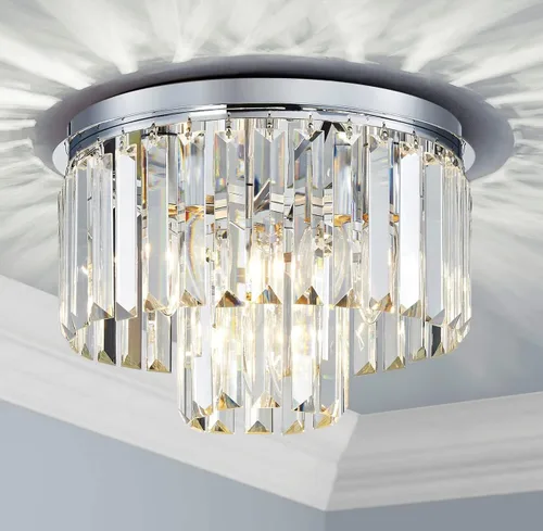 Vista 11 de AGV LIGHTING Lámpara de Techo de Cristal, Luminaria de Techo Semi Empotrada Moderna, D12 x H8, Base E12 3-Luces, Acabado Negro