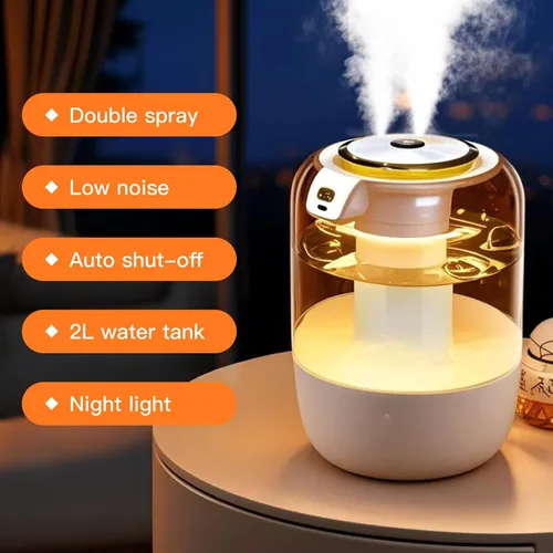 Vista 2 de Humidificador de aire para dormitorio, humidificador silencioso de niebla fría de 2 litros para plantas, dormitorio, oficina, hogar, coche