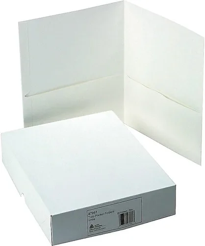 Vista 2 de Carpeta de dos bolsillos, capacidad para 40 hojas, 11 x 8.5, blanco, 25/caja