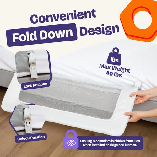 Vista 5 de ComfyBumpy - Barandal protector convertible para cuna, cama individual, doble, matrimonial, Queen y King Blanco