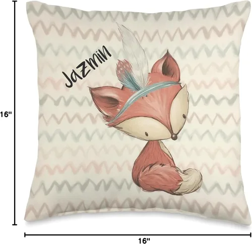 Vista 4 de Jazmin New Born Children First Birthday Gifts Jazmin Name Cute Fox - Cojín personalizado para bebé recién nacido, 16 x 16 pulgadas, multicolor