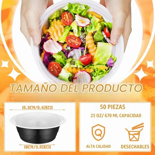 Vista 2 de Gejoy - 50 cuencos de plástico desechables negros de 23 onzas para ensalada