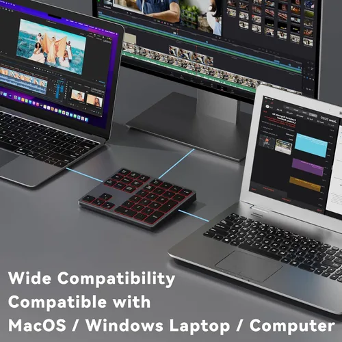 Vista 11 de Doohoeek Teclado numérico Bluetooth retroiluminado para computadoras portátiles y computadoras, almohadillas numéricas de 34 teclas con Gris