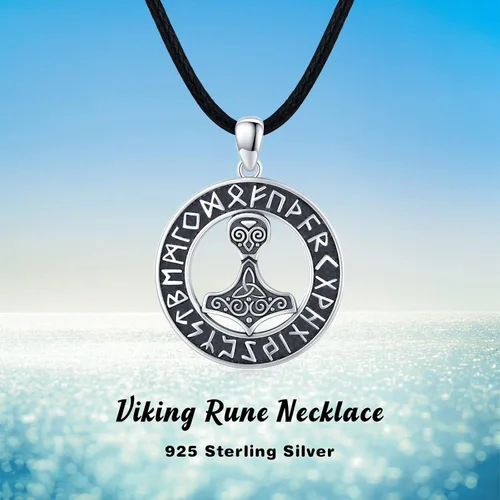 Vista 2 de Mjolnir, collar de plata de ley 925, colgante de amuleto de mitología de martillo de Thor nórdico para mujeres y hombres, joyería nórdica pagana