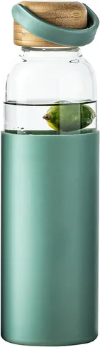 Vista 17 de Botella de agua de vidrio de borosilicato de 21 onzas con funda antideslizante y tapa a prueba de fugas - Botella de bebida reutilizable para 2