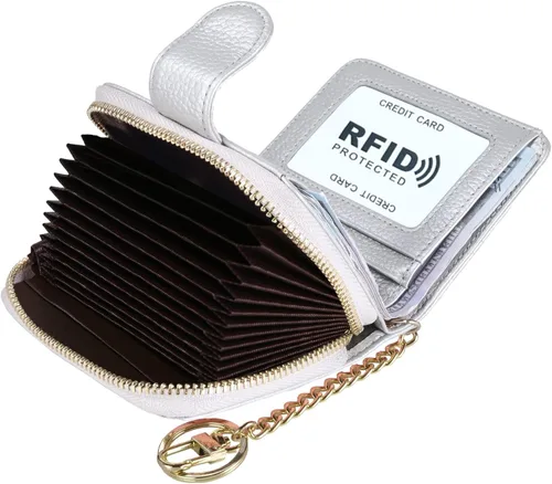 Vista 8 de Beurlike billetera de cuero, con tarjetero con bloqueo RFID, organizador, billetera segura para mujer