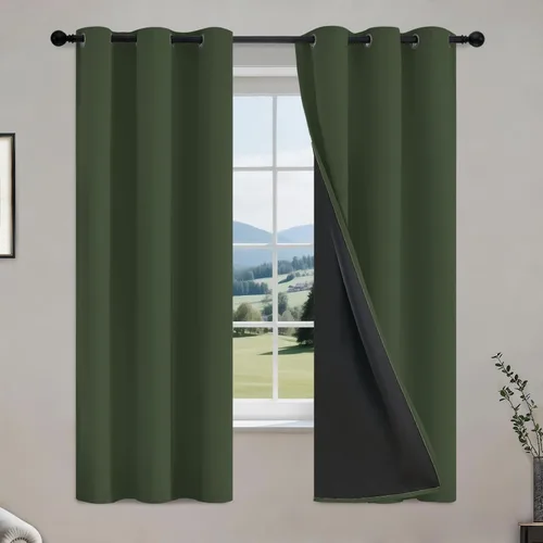 Vista 18 de COSVIYA Cortinas opacas 100% beige Biscotti para dormitorio, juego de 2 paneles de 63 pulgadas de largo, bloqueo de luz completa, aislamiento