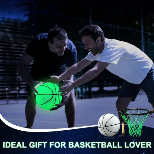Vista 7 de Jenaai Juego de 3 piezas de baloncesto brillante, incluye tamaño 7 brillante baloncesto luz nocturna red con bomba para aro luminoso regalo