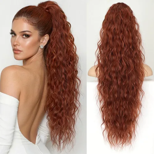Vista 31 de KooKaStyle Extensión de cola de caballo con cordón de 26 pulgadas (66 cm) para mujeres, extensiones de cabello sintético rizado largo para uso