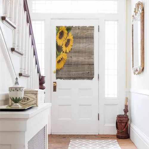 Vista 13 de Cortinas de puerta francesa de Navidad para ventana de puerta, panel de cortina con bolsillo para barra con alzapaños para luz lateral delantera