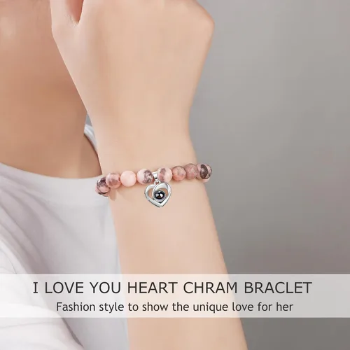 Vista 2 de JoycuFF Pulsera con texto en inglés "I Love You" en 100 idiomas, regalos únicos para hija, nieta, novia, hermana, aniversario significativo