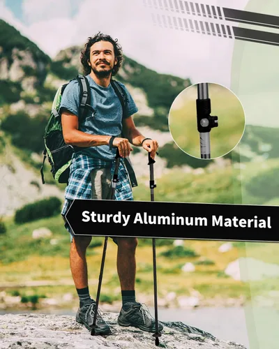 Vista 2 de AISUNOURDOOR Bastones de senderismo ajustables y ligeros, bastones de aluminio plegables para viajes, senderismo o caminatas para mujeres y niños