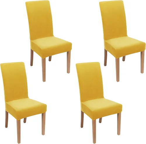 Vista 52 de smiry - Fundas para sillas de comedor de terciopelo elástico y suave, extraíbles, Terciopelo, Beige