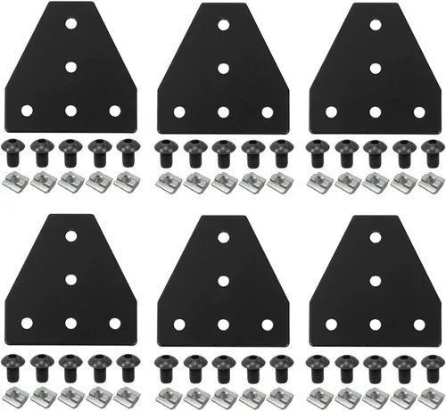 Vista 11 de 10 piezas 2020 placa de unión de soporte de esquina en forma de L, conector de extrusión de aluminio de 5 agujeros con 50 tuercas en T, 50 tornillos