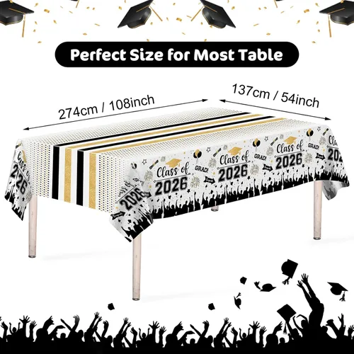 Vista 3 de Mantel de decoración de graduación para clase de 2026 – 3 piezas de plástico para mesa de graduación de felicitaciones, cubierta de mesa