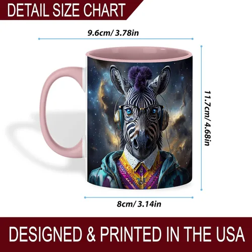 Vista 5 de Hipster Zebra Galaxy - Taza de café de animales futuristas, estética de ciberpunk de ciencia ficción, regalo moderno para amantes de la música, taza