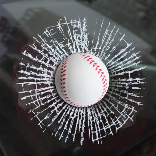 Vista 6 de Pegatina de cristal roto tricky broken en 3D, bola de ventana de coche, pegatina autoadhesiva divertida para coche (béisbol)