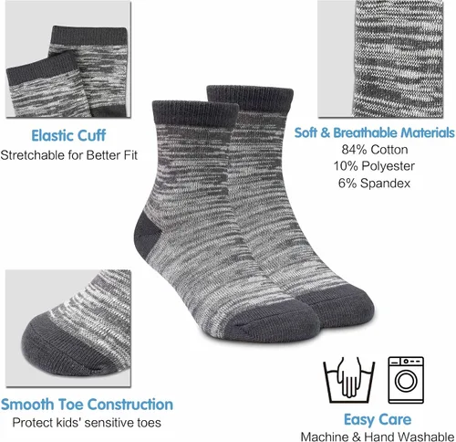Vista 2 de Calcetines para niños calcetines de tobillo para niños pequeños y niñas 1-14 años 12 pares de calcetines atléticos de media amortiguación
