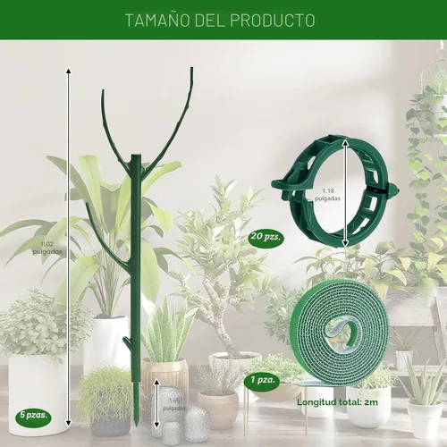 Vista 3 de Paquete de 5 postes ajustables para plantas – Poste de soporte apilable para interiores y exteriores con abrazaderas, adecuado para apoyar Monstera