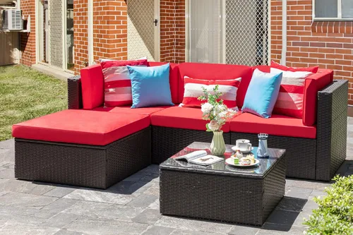 Vista 12 de Vongrasig Juego de muebles de patio de 5 piezas, sofá seccional para patio Beige