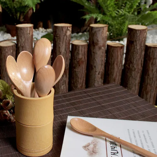 Vista 8 de Cuchara de café de madera de 6 pulgadas, cuchara de madera de haya natural, cuchara de postre para té de tarde, cuchara de té, agitadores de madera
