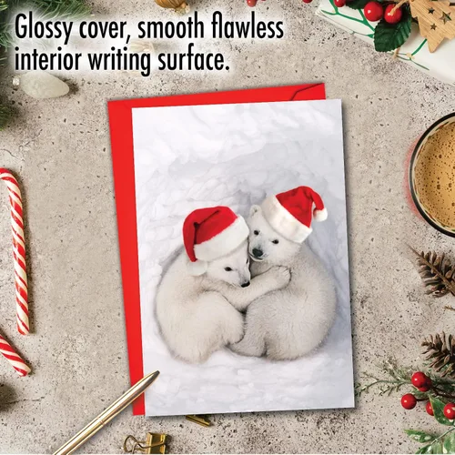 Vista 3 de The Best Card Company - Divertida tarjeta de Navidad de animales con sobre - Tarjeta de felicitación para niños, Happy Holidays - Bear Hugs C6327CXSG