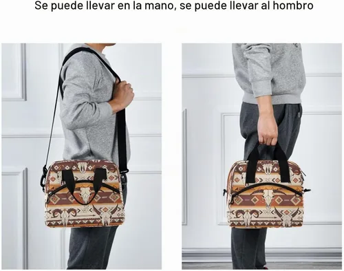 Vista 6 de Bolsa de almuerzo azteca occidental, aislada, impermeable, reutilizable, duradera, portátil, grande, con correa para mujeres y hombres
