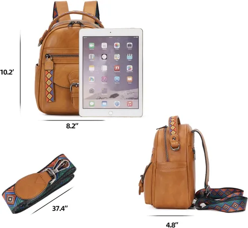 Vista 2 de KL928 Mochila pequeña para mujer, mochila de hombro a la moda, marrón (YELLOWISH BROWN), Mochilas Daypack