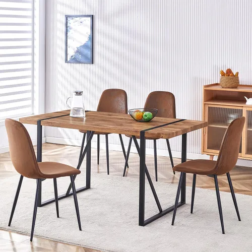 Vista 11 de Mesa de Comedor para 4-6, Mesa de Cocina de 55'', Mesas de Cocina y Comedor, Mesa de Comedor de Madera MDF con Patas de Metal para Sala de Estar