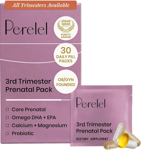Vista 10 de Perelel Paquete prenatal del primer trimestre, multivitamínico con folato, vitamina D, Omega 3, hierro y jengibre, apoyo nutricional
