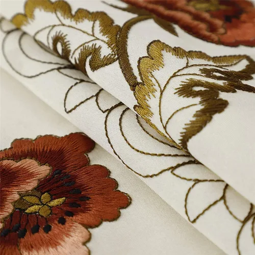 Vista 3 de Arzoe - Mantel de encaje bordado con flores color crema, diseño de lujo, manteles de mesa rectangulares