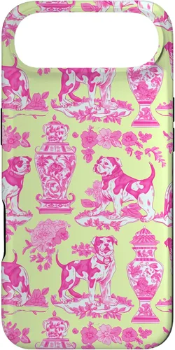 Vista 27 de Chinoiserie Dog Yellow Pink Toile Preppy Grandmillennial Case for iPhone 16