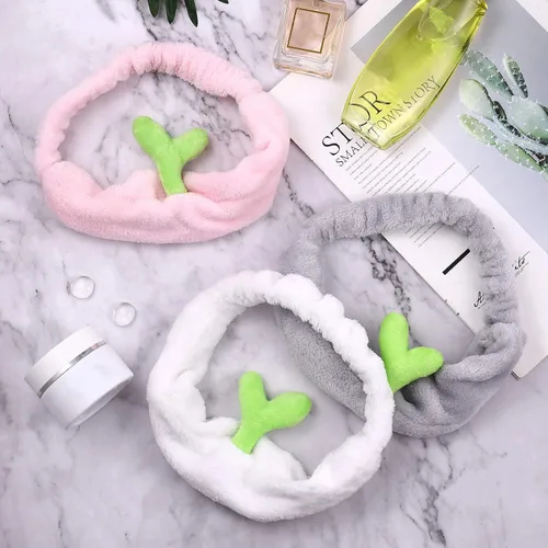 Vista 9 de Lurrose 3 diademas elásticas de felpa Sprout para maquillaje, para ducha, lavado de cara, banda deportiva para el pelo para niñas y mujeres