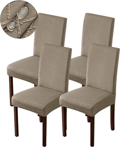 Vista 30 de Genina Fundas impermeables para sillas de comedor, fundas para sillas Parsons de cocina, fundas para sillas Parsons (beige, 2 piezas)