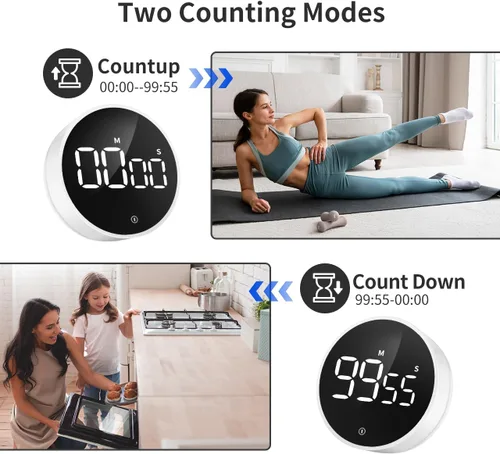 Vista 6 de VOCOO - Temporizador de cocina digital - Temporizador magnético de cuenta regresiva con pantalla LED grande, volumen ajustable, fácil de usar