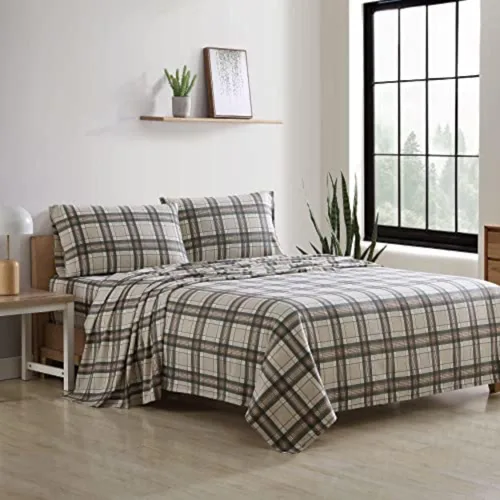 Vista 25 de Eddie Bauer - Sábanas de cama individual, juego de ropa de cama de franela de algodón con funda de almohada a juego, cepilladas para mayor suavidad