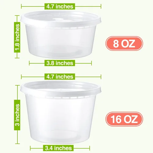 Vista 2 de NEEBAKE Juego de 90 recipientes de delicatessen con tapas: [8 onzas, 16 onzas, 32 onzas] Combo de contenedores de plástico para almacenamiento
