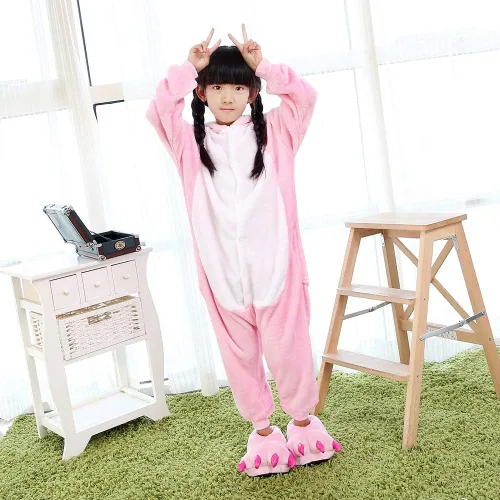 Vista 3 de Fanhong Pijama de dinosaurio para niños disfraz de Halloween Navidad cosplay pijama de felpa de vellón para dormir 3-12 años