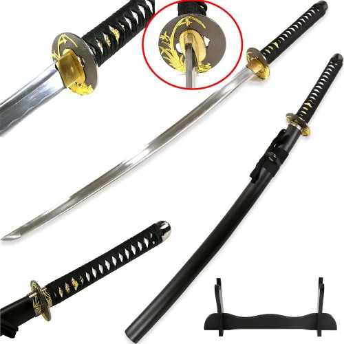 Vista 7 de Vulcan Gear Espada Katana Samurai japonesa clásica hecha a mano con vaina y soporte de madera de una sola espada, estilo elige tu mango (Tsuba)