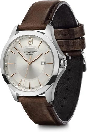 Vista 2 de Victorinox Reloj Alliance con esfera plateada de dos tonos y correa de cuero marrón, Marrón