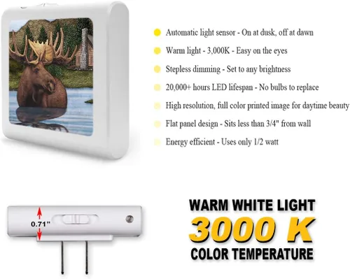 Vista 2 de Luz nocturna LED regulable enchufable con sensor automático del atardecer al amanecer, brillo ajustable, luz cálida, luz nocturna de encendido
