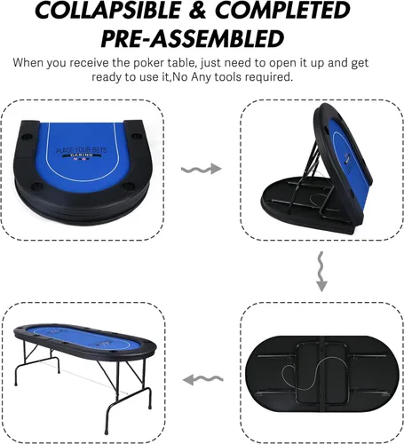 Vista 5 de Mesa de póquer plegable, mesa de cartas con soporte para tazas, mesa de ocio de casino Texas Hold 'Em Mesa de póquer para juego de mesa