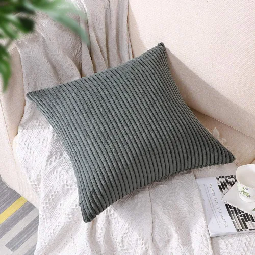 Vista 2 de Artscope Fundas de Almohada de Pana a Rayas Acogedoras Súper Suaves Decorativas Cuadradas Fundas de Cojín para Sofá Sillón Dormitorio Decoración