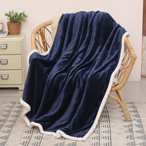 Vista 7 de Catalonia Manta Sherpa de Lana Azul Marino, Manta de Felpa de Visón Súper Suave para Sofá, Manta Mullida y Esponjosa para Cama y TV, Mantas Pesadas
