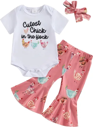 Vista 128 de Sejardin Ropa de verano para bebé y niña, recién nacida, manga corta, con letras, mameluco elástico con diadema